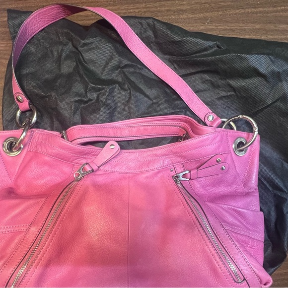 B MAKOWSKY Pink Leather Hobo Shoulder Bag Purse - Leopard Prnt Lined - Picture 8 of 9